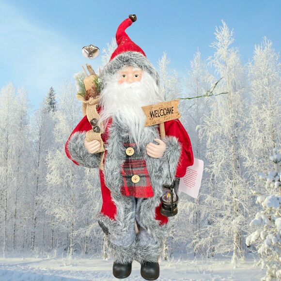 Martha Stewart Standing Rustic Santa Claus Shelf/Mantle Holiday Decor Faux Fur